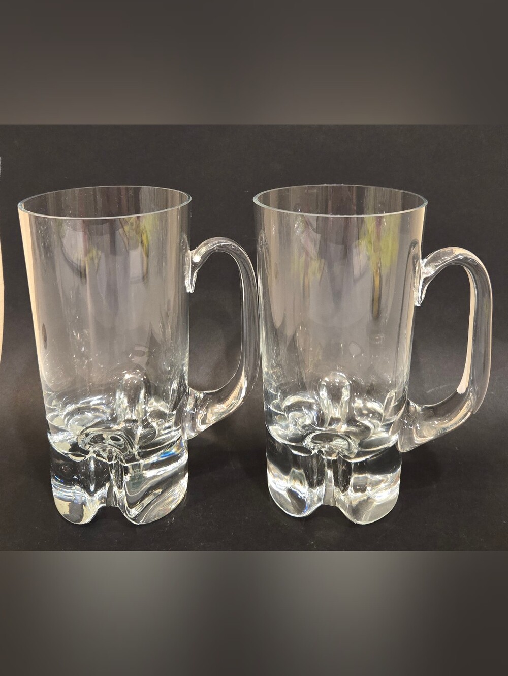 Iittala "Sampo" Clear Glass Beer Mugs Designed By Heikki Orvola 1960s Finland